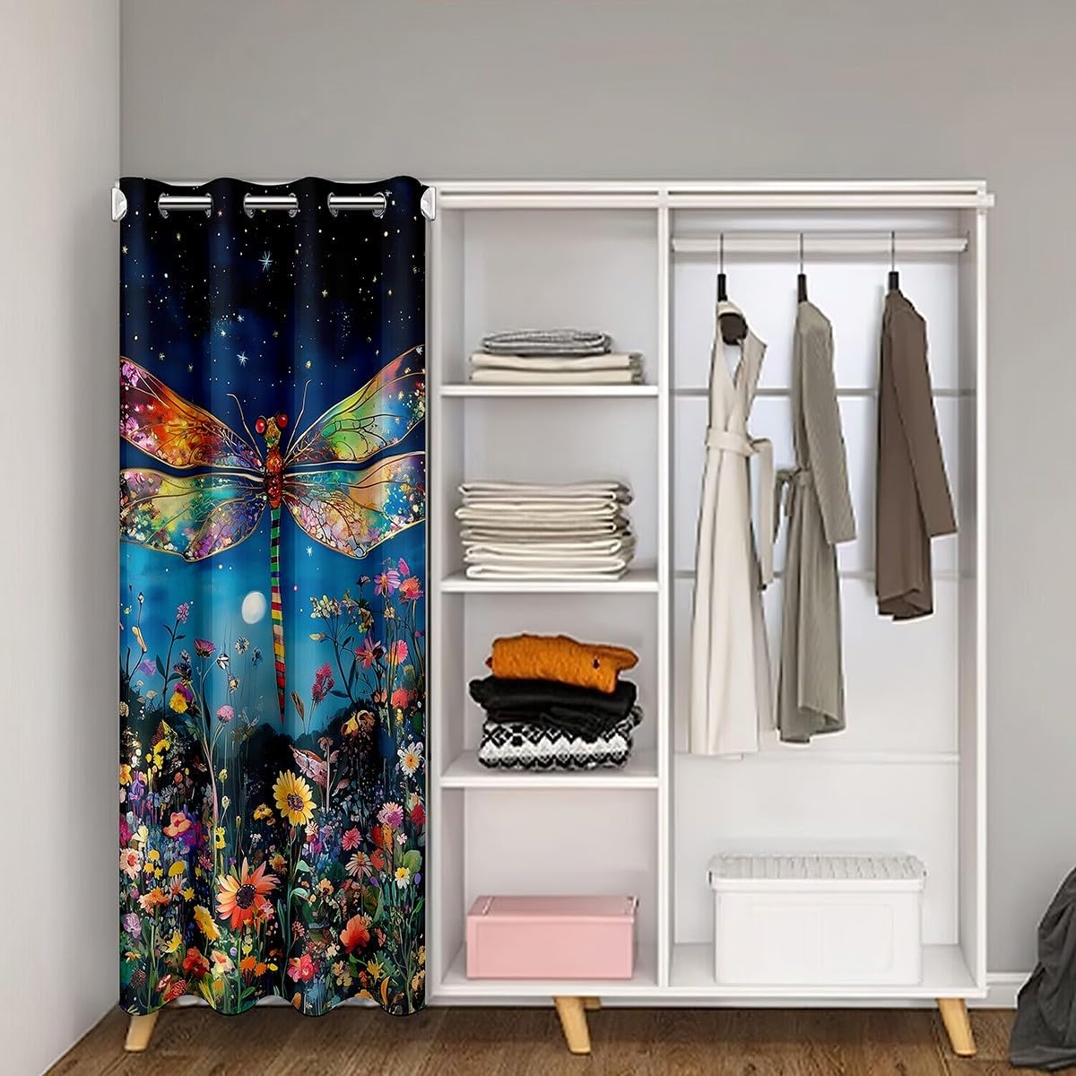 jejeloiu Dragonfly 30%-50% Room Divider Curtain 52x80 Inch 1 Panel Cute Dragonfly Door Curtain for Doorway Privacy Cartoon Animal Closet Cover for Bedroom Living Room Western Doors with Windows