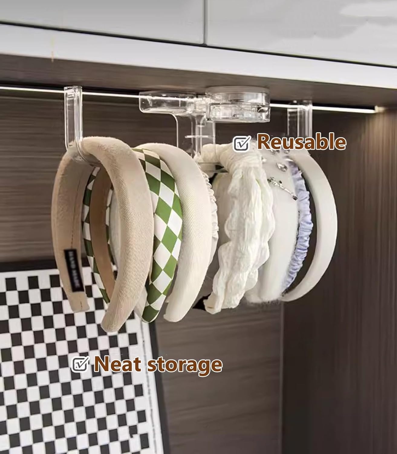 Hair Accessories Organizer Holder, 1pcs Clear Acrylic Suction Cup Headband Holder Organizer, Scrunchie Organizer Stand, Jewelry Organizer for Necklace(Clear)