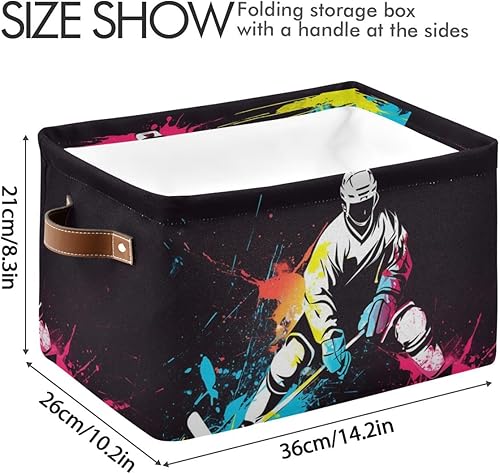 Miniatura 4 de Cesta de almacenamiento colorida para jugador de hockey de lona duradera, plegable, caja organizadora de juguetes con asas para estantes, armario,