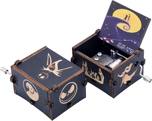 Ddjbdb Caja musical de madera con manivela para regalo del día de San Valentín, melodía - This is Halloween, patrón de impresión, simplemente