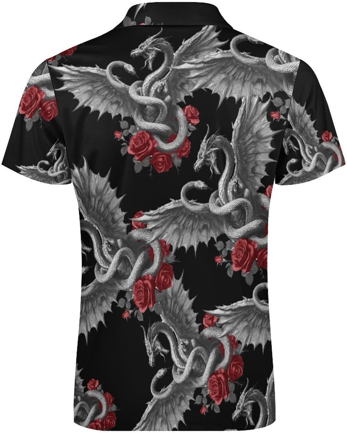 Dragon Snake Roses Men's Polo Shirts Golf Short Sleeve Tops | Casual Workout,Golf T-Shirt,Zippered Tee,Collared,Print