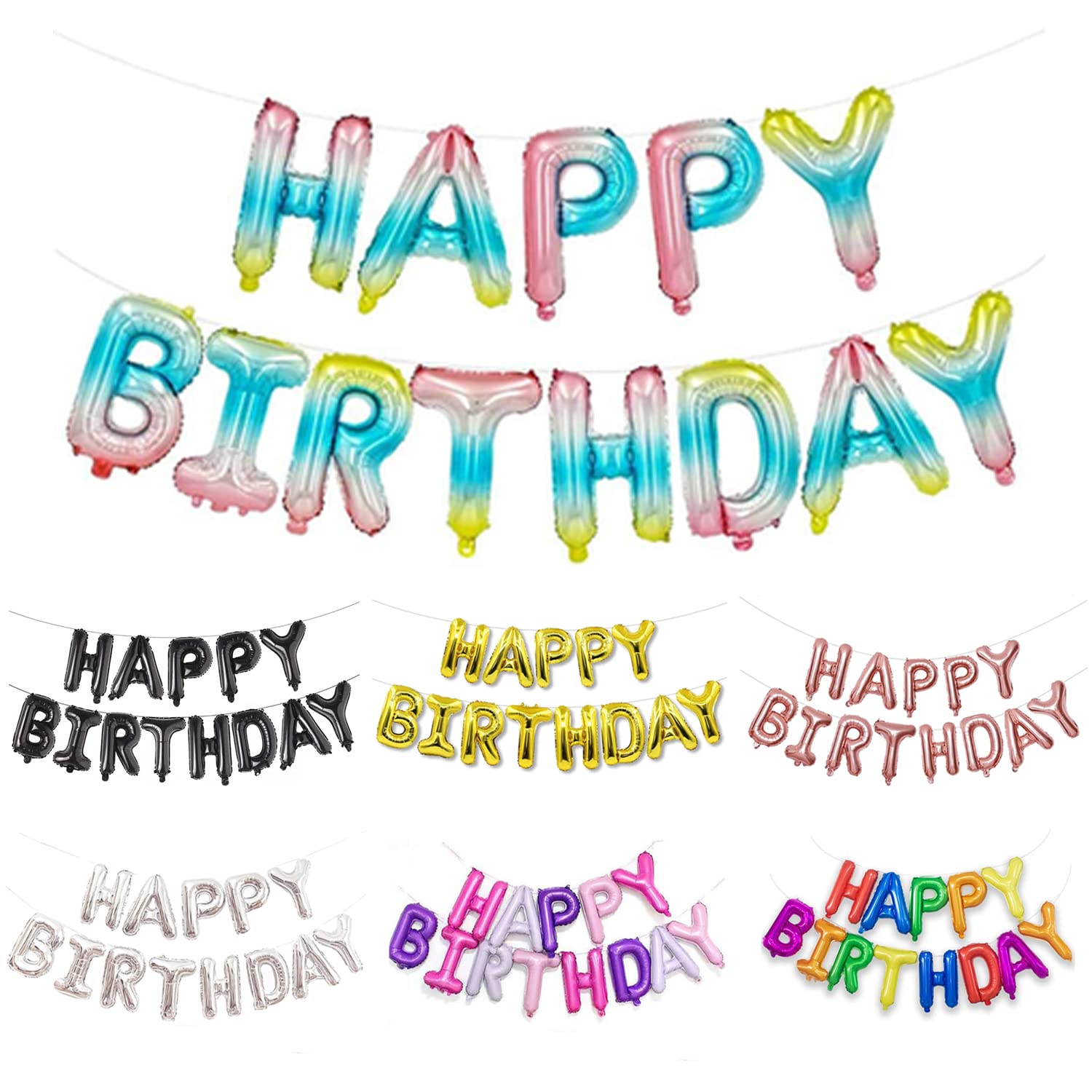 MARKQGradient Radiant Happy Birthday Balloon Banner [16 Inch] - Mylar Foil Birthday Letter Sign for Kids and Adults Party Decorations