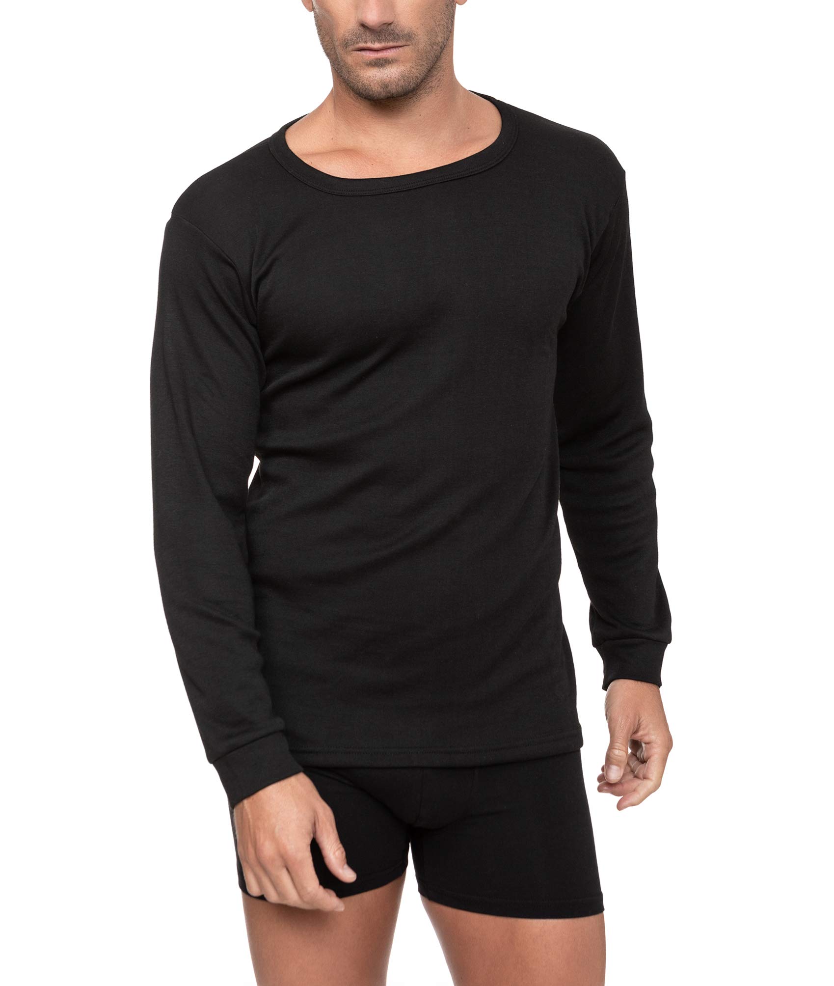 Channo Camiseta Interior Térmica Algodón Manga Larga Hombre Cuello Redondo Colores Lisos
