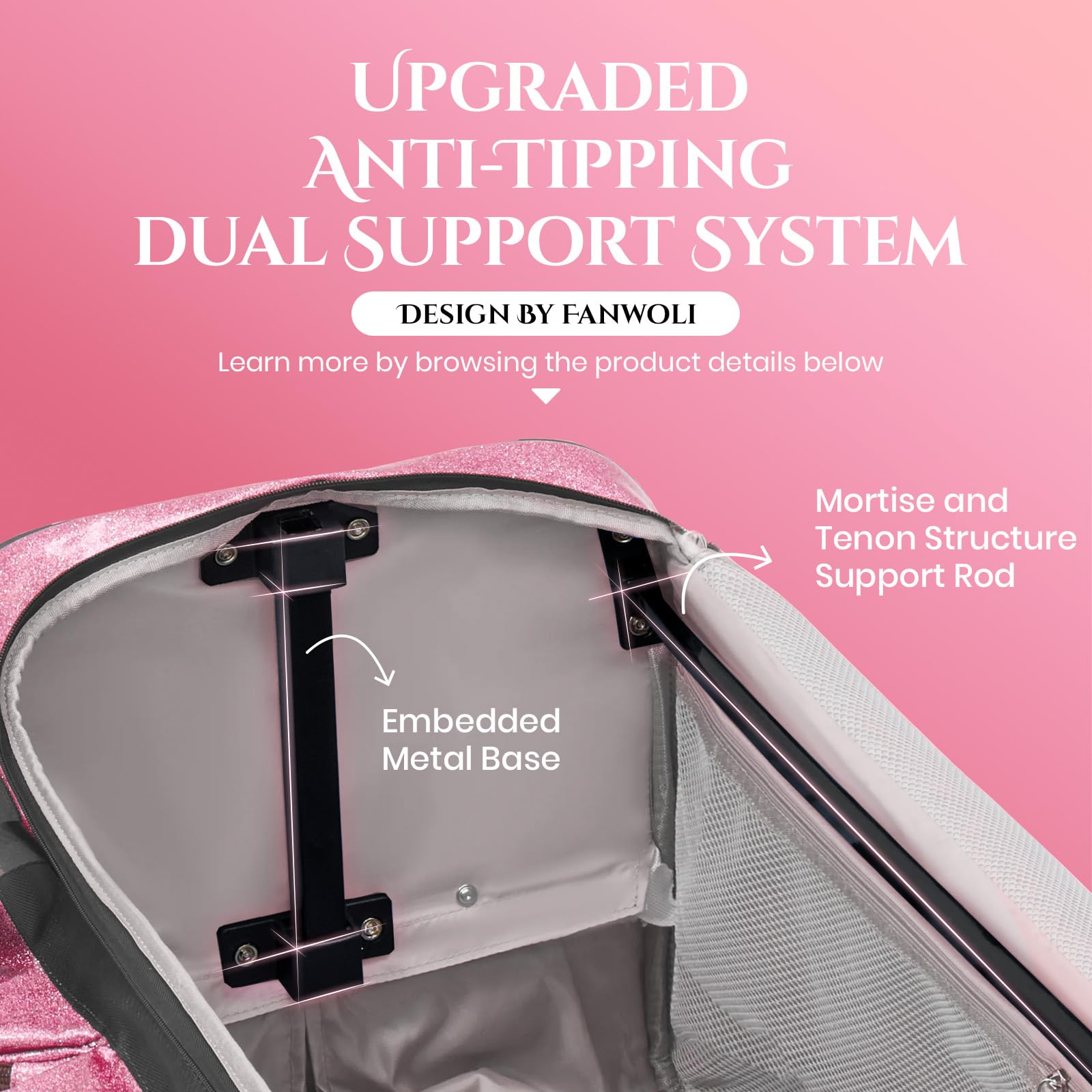 Fanwoli Tanztasche mit Kleiderständer, 58,4 cm, glitzernder, wasserdichter Stoff und verbessertes stabiles System, Shine-Bright Kollektion, ideale Wettkampftasche für Tänzer, Athleten, Cheerleader