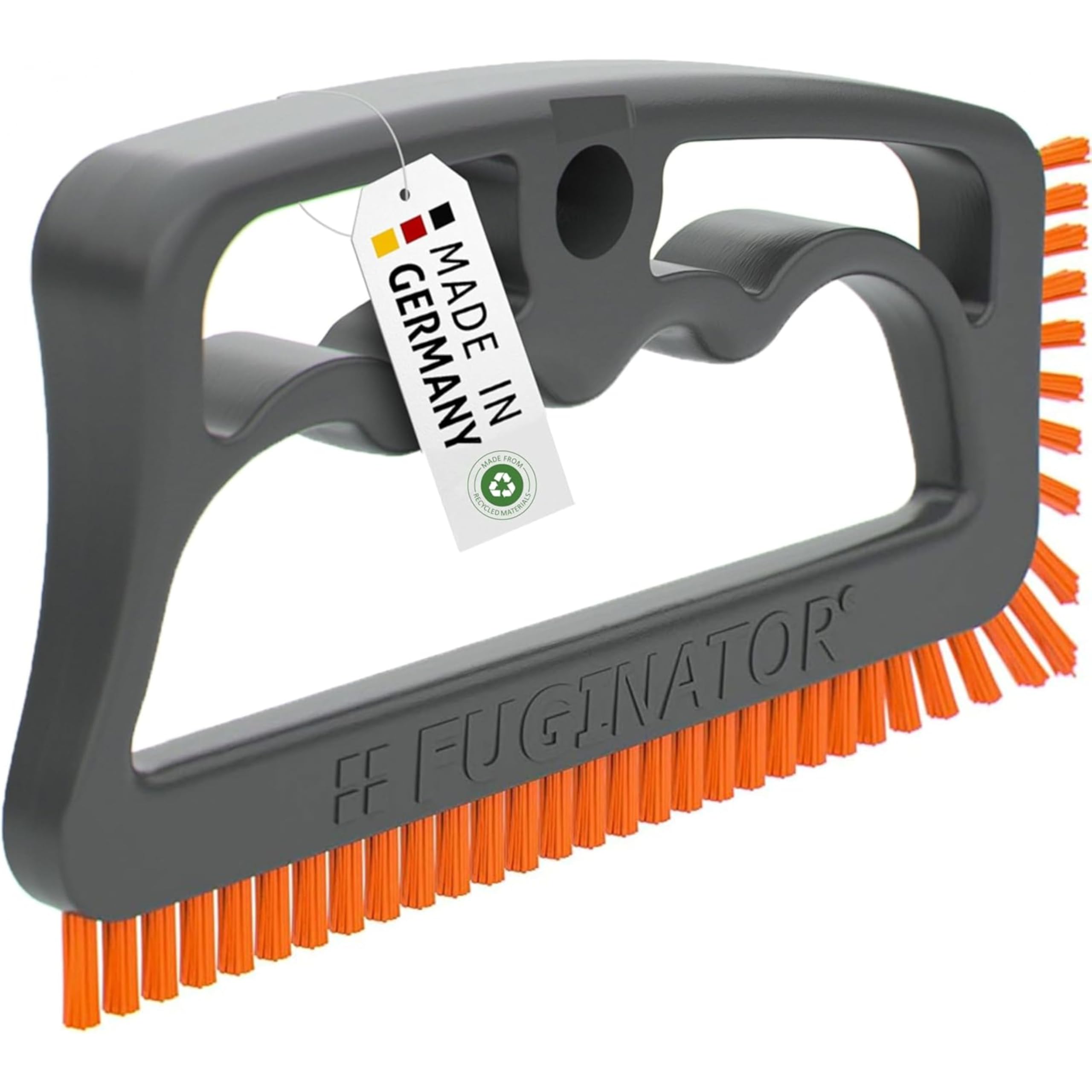FUGINATOR® Spazzola per fughe – Spazzola per la pulizia delle fughe del bagno, WC, cucina, Pulizia di pareti e pavimenti – Pratica spazzola per fughe e piastrelle (Grigio/Arancione)