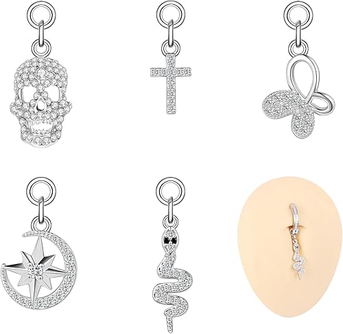 ZS Piercing para ombligo de plata de ley 925 de 14 G para mujer, piercing de ombligo curvado inverso, joyería corporal, Plata de ley, otro