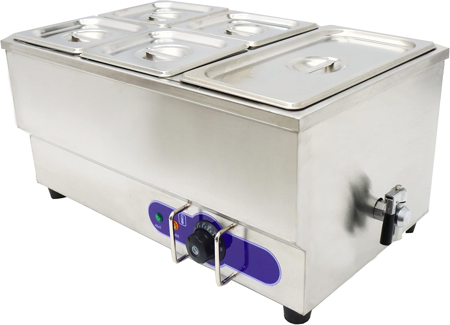 110V 5-Pan Commercial Food Warmer, 304 Stainless Steel Bain Marie Buffet Food Warmer, 1500W Electric Steam Table, 6inch Deep Adjustable Temp, for Restaurants, Catering and Parties