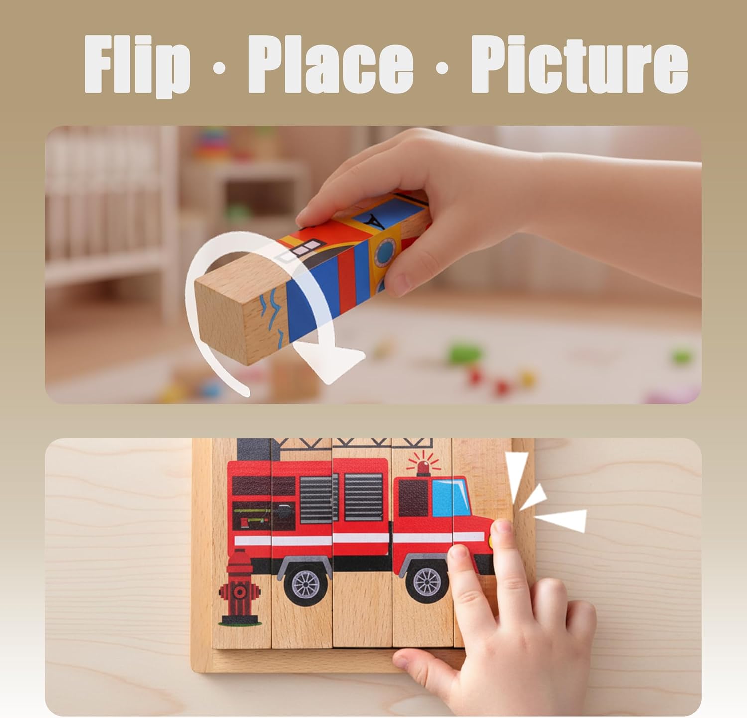4 in 1 Montessori Wooden Puzzle Toy for Toddlers Ages 2 and Up – Educational Toys for Kids, Toddler Puzzle Toy for Early Learning & Fine Motor Development-Transportation