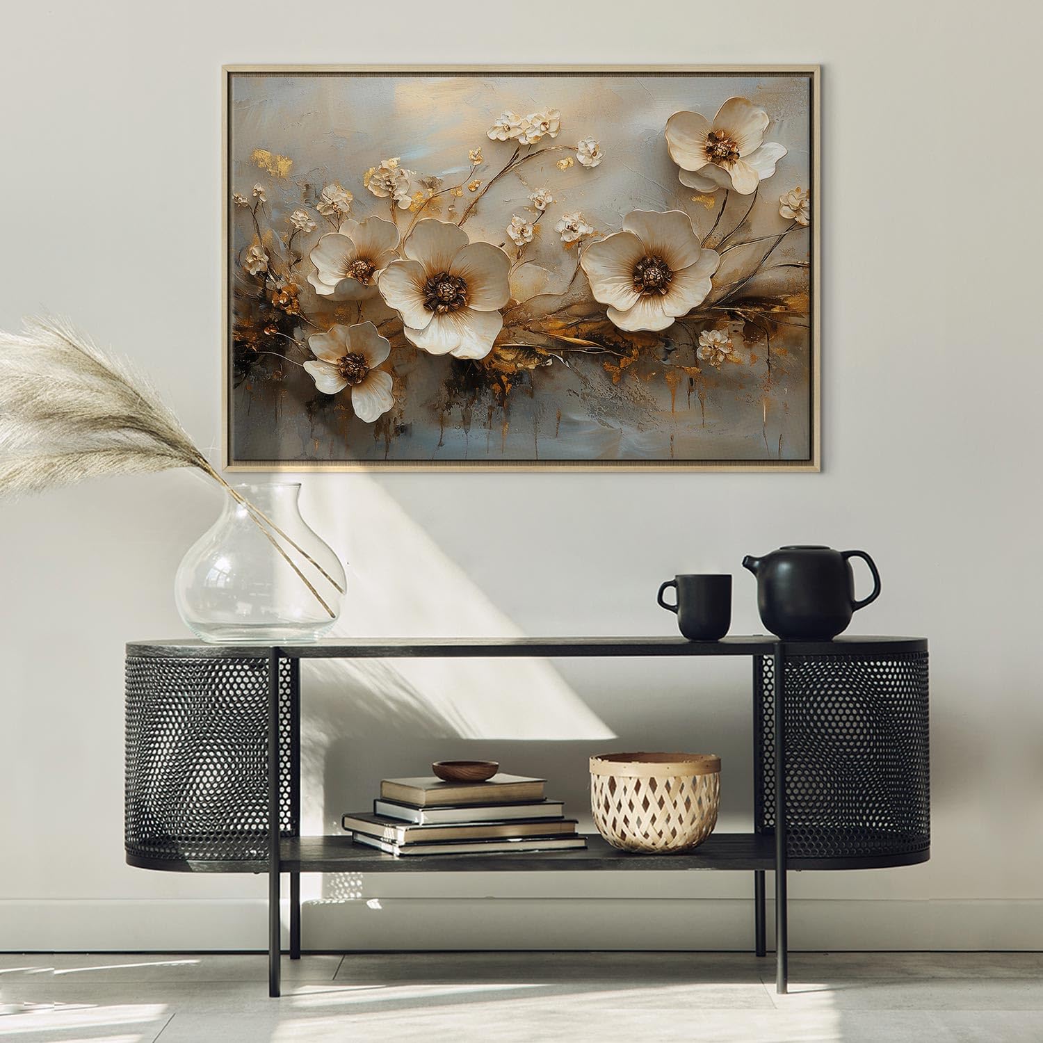 murando - Tableau Decoration Murale Fleurs Dorées Effet 3D 90x60 cm - Impression sur Toile avec Cadre - Art décoratif Moderne maison salon chambre - Tableau Mural b-H-10228-b-a