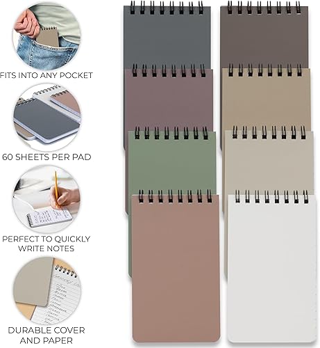 Miniatura 2 de ZICOTO Juego de 8 cuadernos estéticos de bolsillo, pequeños bloc de notas en espiral de 3 x 5 pulgadas con páginas forradas, los pequeños blocs de