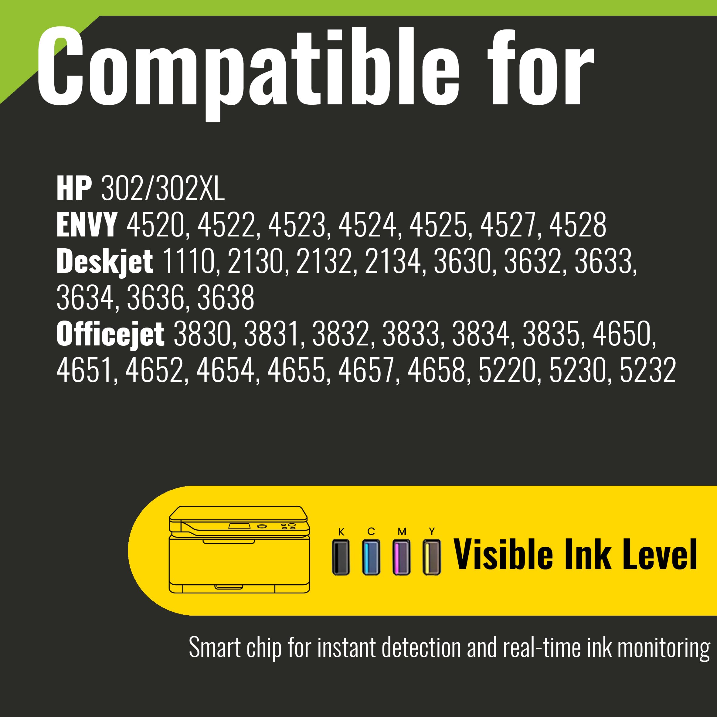 kamo 302XL (1 x kolor) wkłady do drukarki, kompatybilne z HP 302 302 XL - do Envy 4525 4520 4527 4522, OfficeJet 5230 3831 5220 3830 4650 4561 4562, DeskJet 3636 330 633 1 1 110 2130 3630