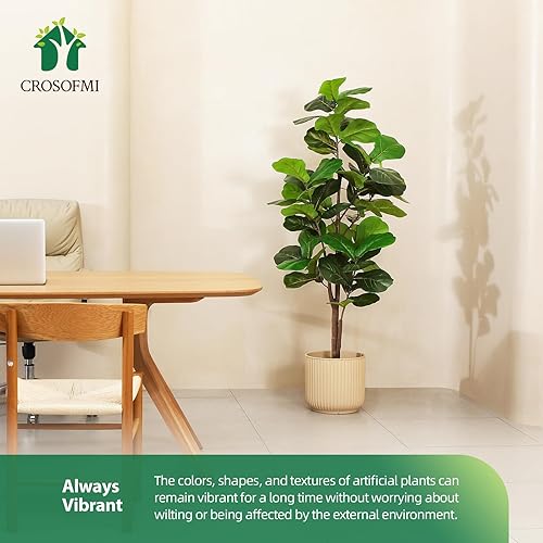Miniatura 6 de CROSOFMI Árbol de higuera artificial de hoja de violín de 65 pulgadas, planta de Ficus Lyrata falsa con 68 hojas de plantas artificiales en maceta