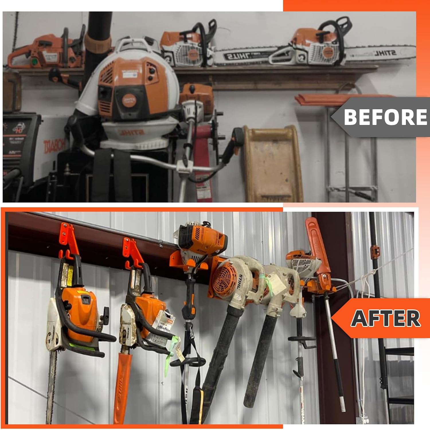 4 Pack Garage Organizer Trimmer Rack, Weed Eater Hanger for Garage Wall, Heavy Duty Power Tool Holder for Grass Trimmer, Weed Wacker, Hedge Trimmer, Garden Tools