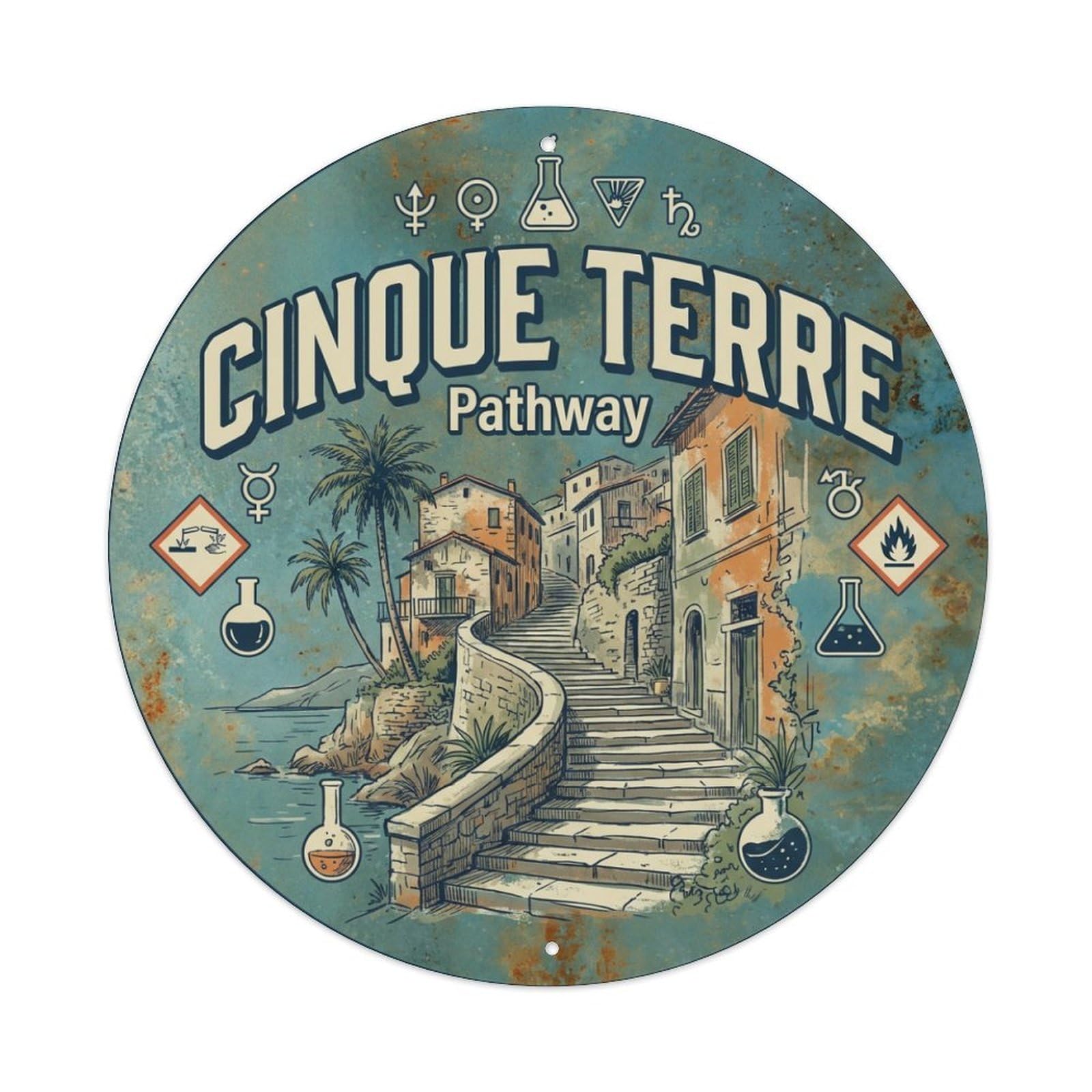 Vintage Travel Cinque Terre Italy Stairway Metal Tin Sign