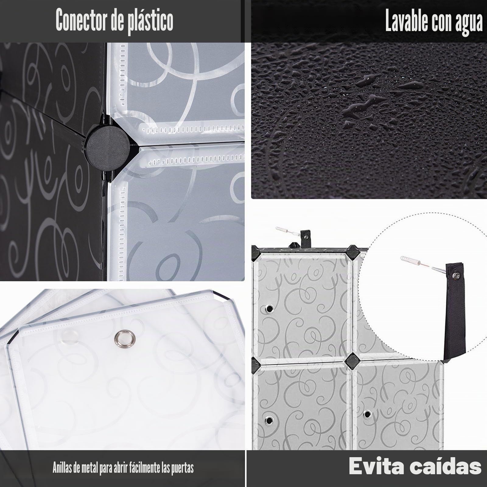 HOMASIS Armario Modular de 20 Cubos con Puerta, Estantería apilable DIY de plástico, Estantería enchufable con Conectores y Martillo de Metal para Ropa, Zapatos, Juguetes, Libros, 140x45x175cm, Negro