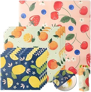 9er Set Bienenwachstücher, Bio-Baumwolle & Natürliches Bienenwachs, Wiederverwendbare Wachstücher für Lebensmittel, Wachspapier für Brot, Käse & Obst, 3 Größen (5S, 3M, 1L)