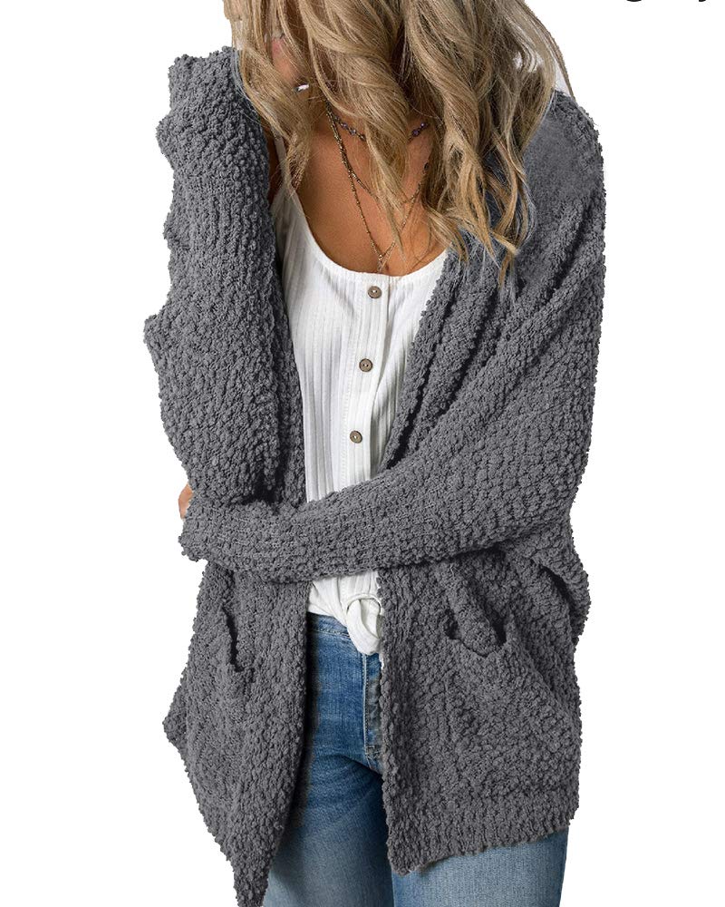 Womens Fuzzy Chunky Cardigan Popcorn Oversized Sherpa Slouchy Open Sweater  Coat