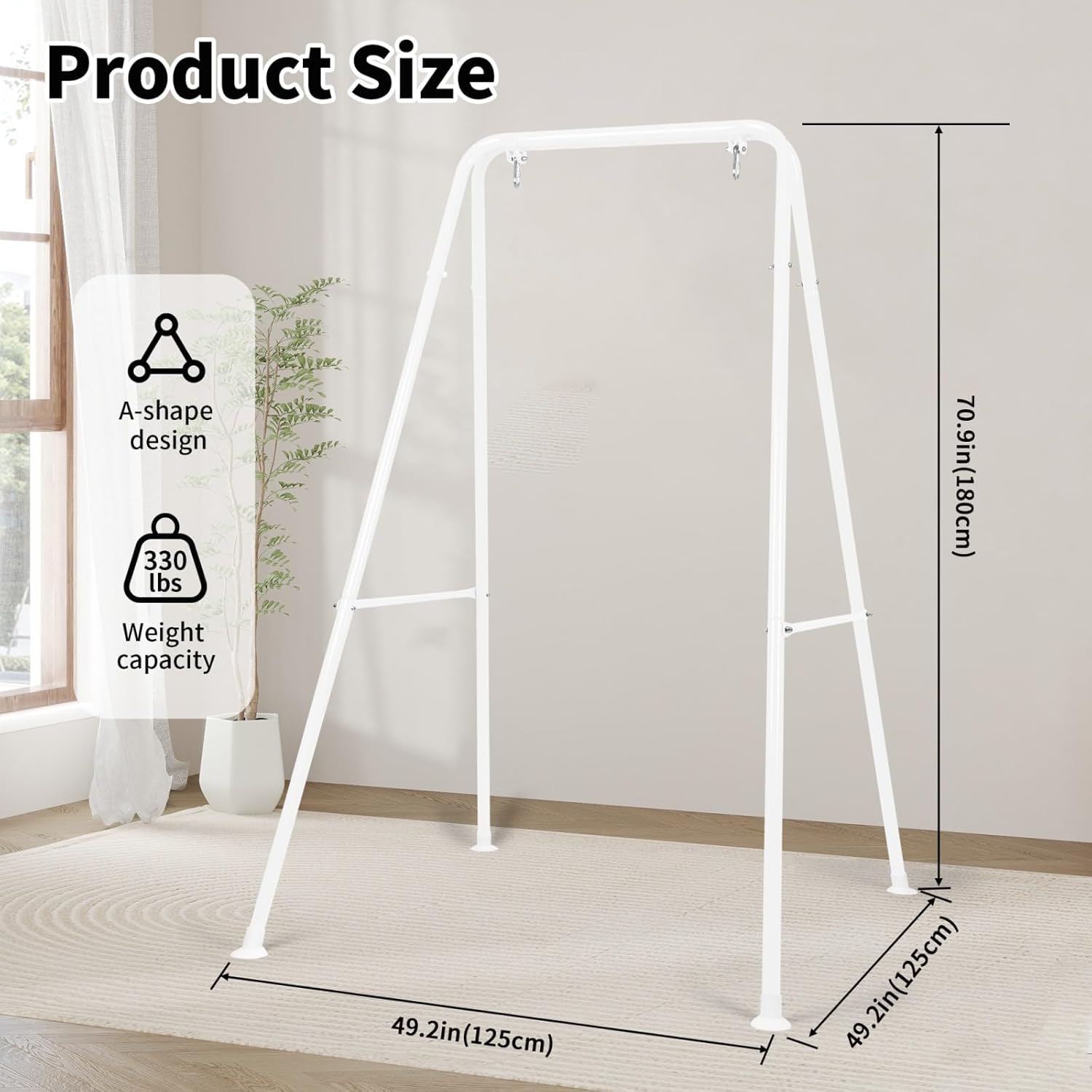 Hammock Chair Stand, Heavy-Duty A-Frame Metal Swing Stand for Indoor and Outdoor, Suitable for Most Hanging Chairs, Easy to Assemble & Store, Hammock Chair not Included (White)