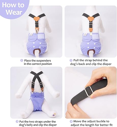 Miniatura 5 de CuteBone Pañales para perras, paquete de 3 pañales reutilizables para perras con un tirante para perros pequeños, medianos y grandes, BDD01L