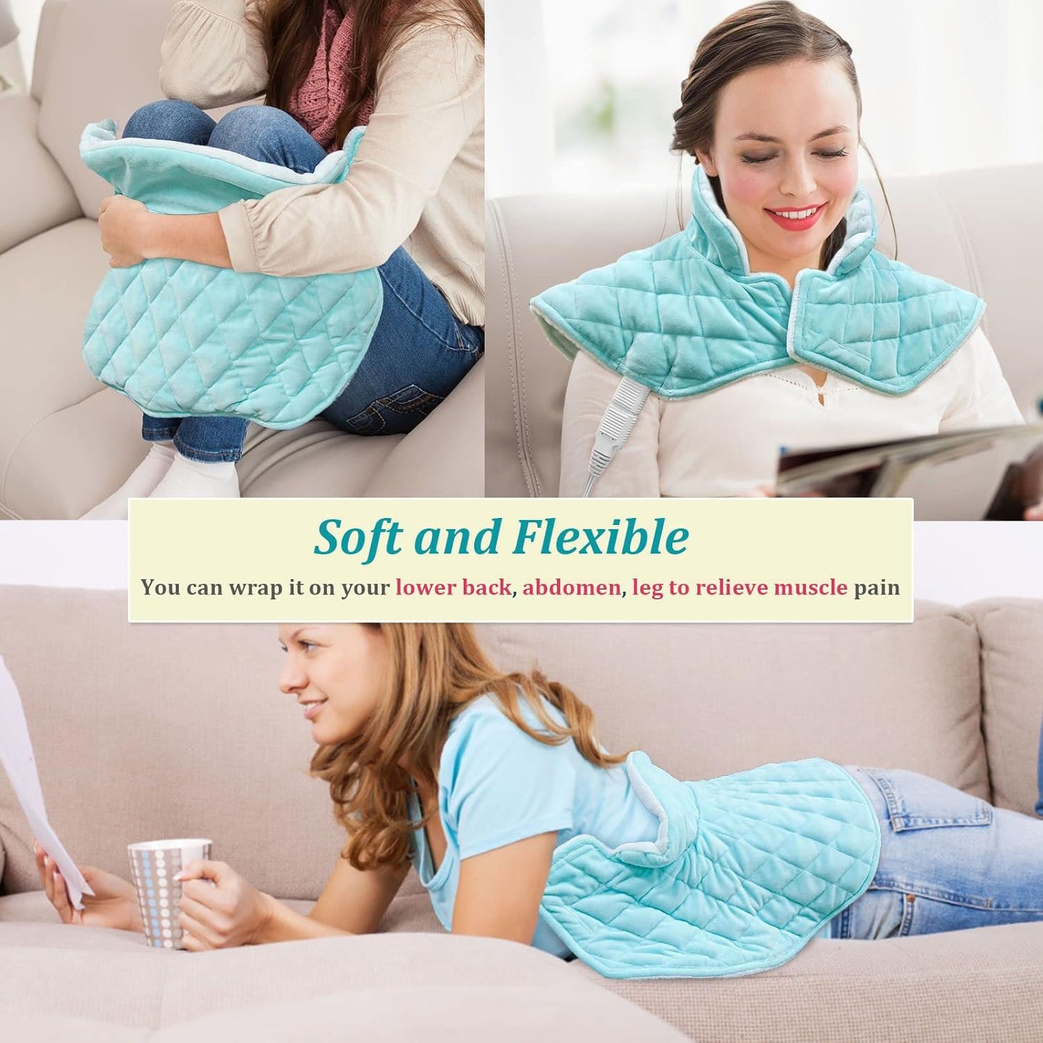 Weighted Heating Pad for Neck and Shoulder Pain Relief,2lb,Heated Neck Shoulder Wrap with 12 Heat Setting,1-24 Hour Auto Shut Off, Stay on Function, Moist Heat,Machine Washable Hot Heated Pad