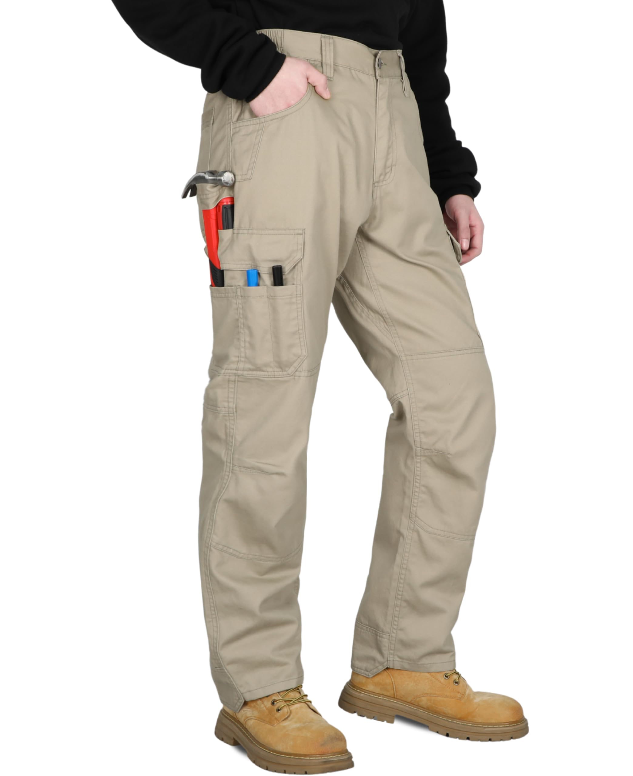 BOCOMAL Mens Work Cargo Pants 12 Multi-Pockets 100 C Relaxed Fit Dura Comfort Water Stain Resistant Outdoor Hiking