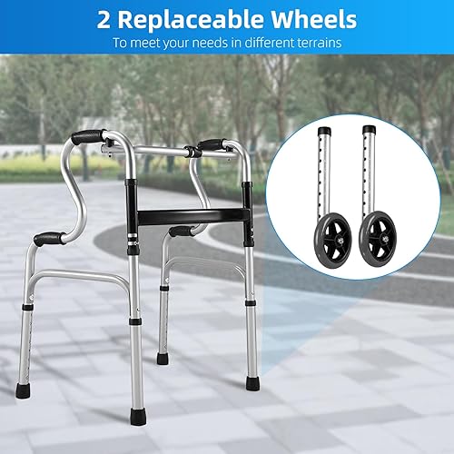 Miniatura 7 de Andador plegable para personas mayores andador plegable con 2 ruedas, andadores de aluminio ajustables de 8 alturas, caminadores estables para