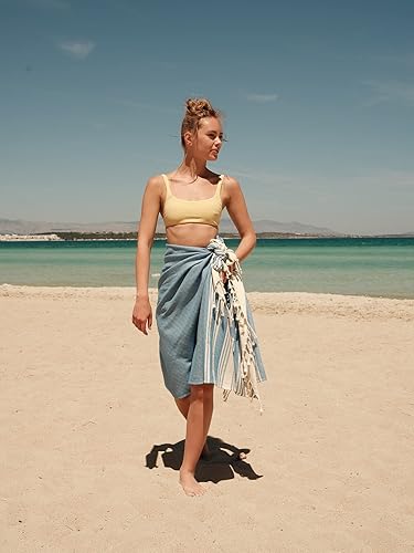 Miniatura 6 de Smyrna Mediterranean Series - Toalla de playa turca original, 100% algodón, prelavada, 37 x 71 pulgadas, toalla de baño peshtemal y turca para spa,