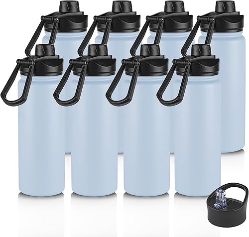 Miniatura 12 de VEGOND Botella de agua aislada de 32 onzas, botellas de agua metálicas de acero inoxidable a granel con tapa de popote a prueba de fugas y tapa de