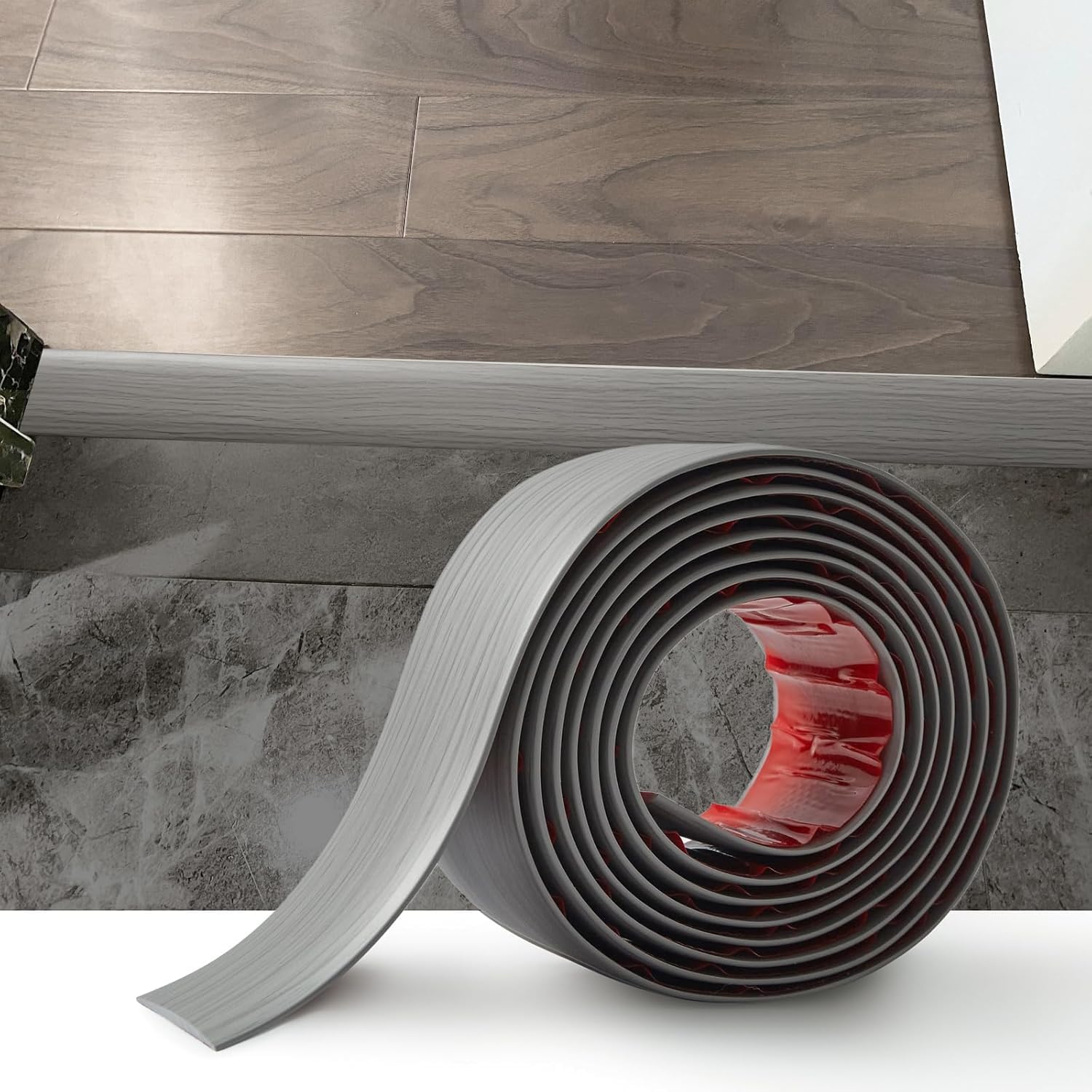 6M PVC Floor Transition Strip Laminate Floor Cover Joining Strips Self Adhesive PVC Floor Door Divider Strip Flat Laminate Profile Flooring Edge Trim Door Bar(5cm,Grey Wood Grain) — image 1
