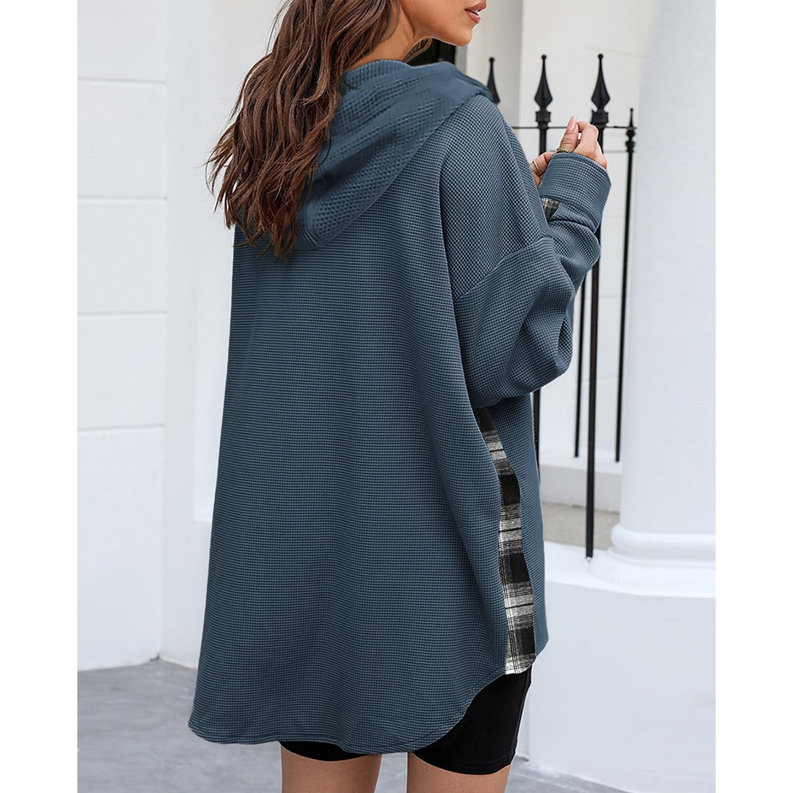 YNIQUE Chemise à Carreaux Femme Chemise Longues Classique Blouses Boutonnées Col en V Hoodie Manche Longue Automne Hiver Top Blouse Chic et élégant