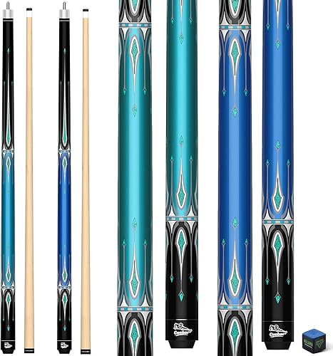 Juego de 2 palos de piscina para adultos, 2 tacos de piscina de 58 pulgadas para mesa de billar, punta de 0.512 in, diseño de patrón geométrico,