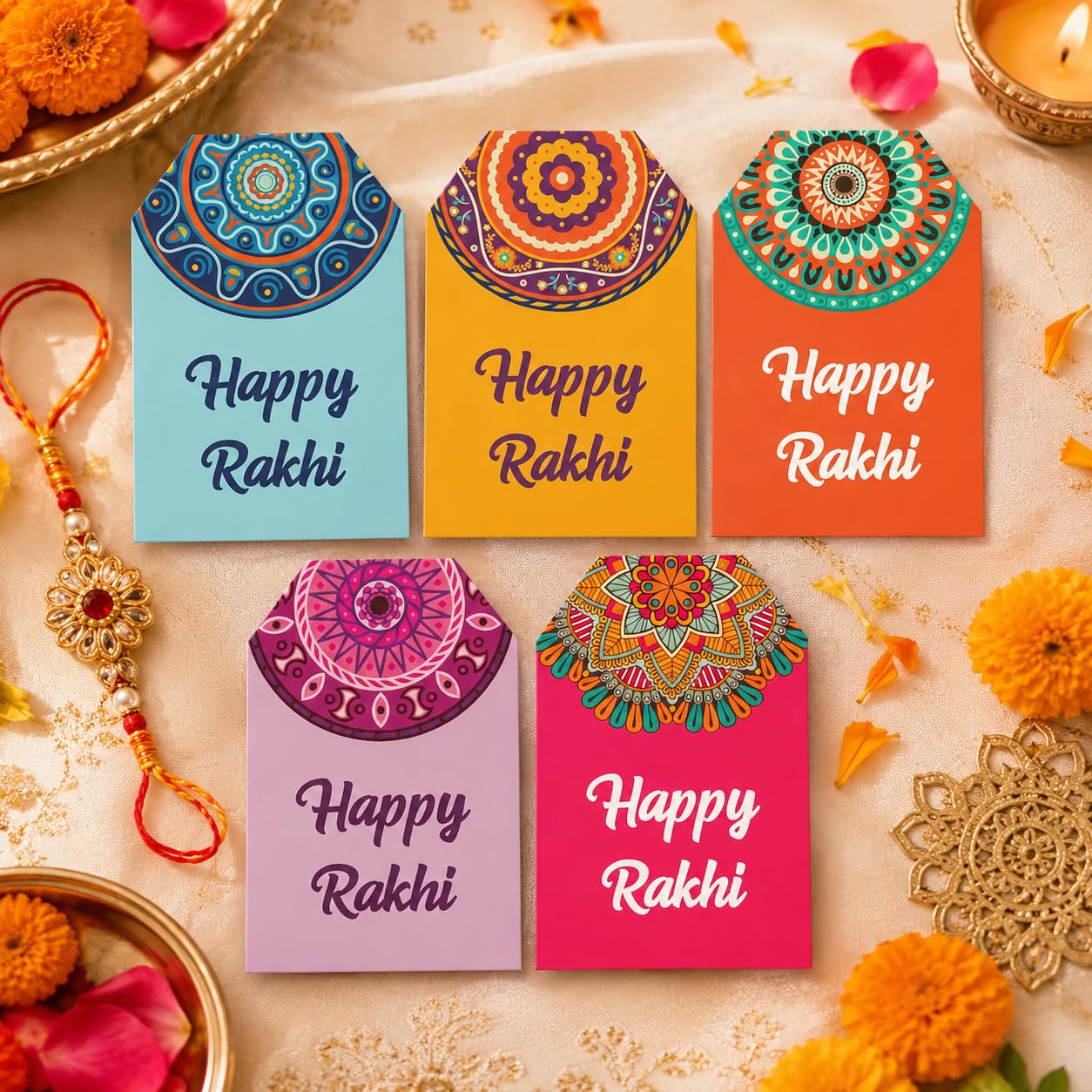 SVM CRAFT® Happy Raksha Bandhan Gift Tags (Pack of 50). Rakhi Gift Card Tags with Gold String for attaching to Gift Boxes and Cake Boxes.-image-34