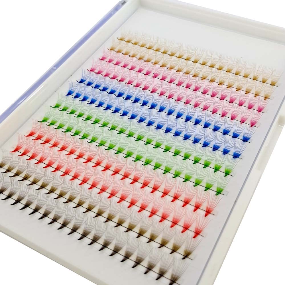 HBZGTLAD 120/240PCS -Mix Colors Premade Fans Nature Long Volume Eye Lashes Extensions Soft and Light Weight Colorful Individual False Eyelashes Cluster (10mm, C Curl-0.07mm-240 fans)