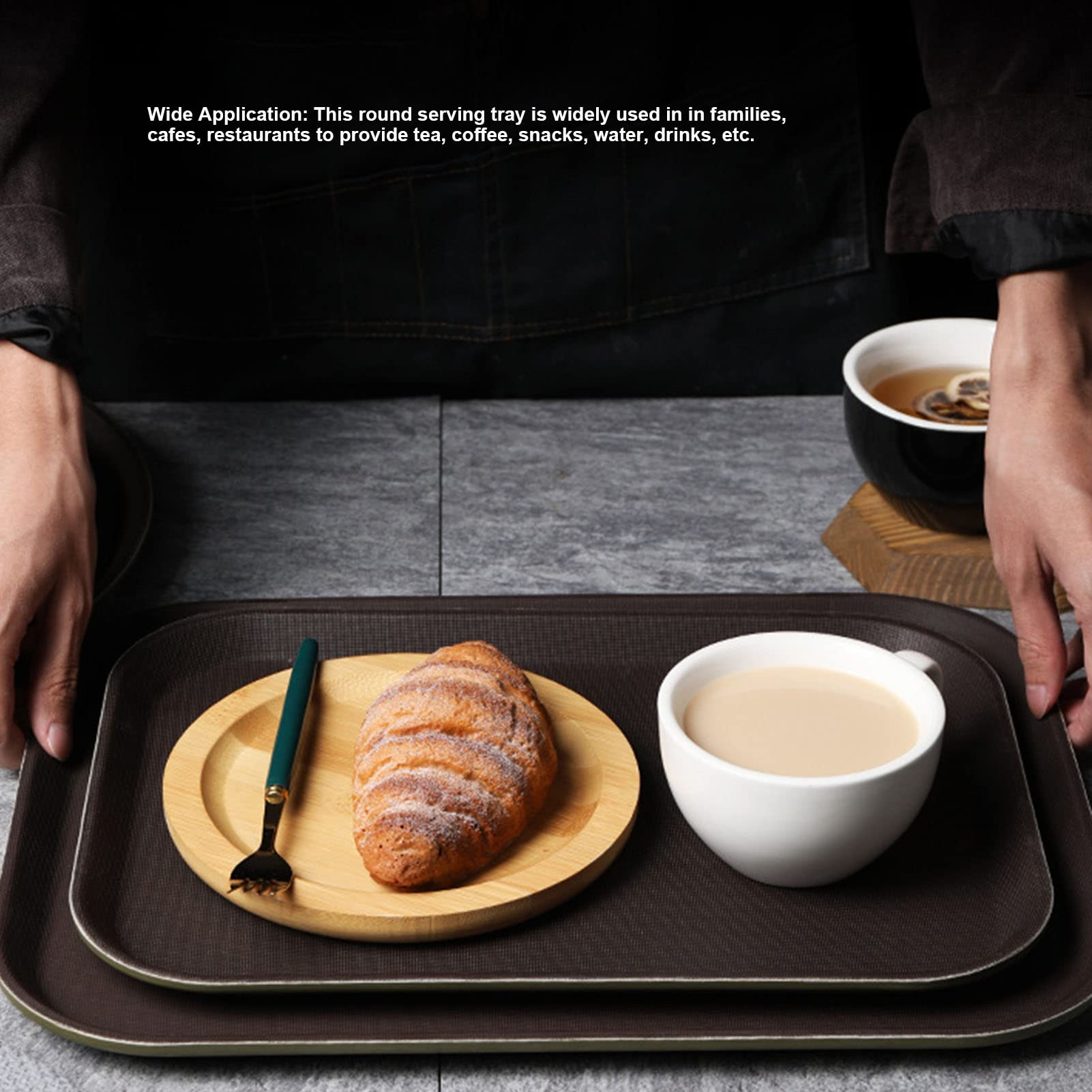 Plateau Antidérapant Extra Large Avec Poignée – Idéal Pour Café, Repas, Pique-nique Ou Cuisine (45 X 32 Cm, Gris)