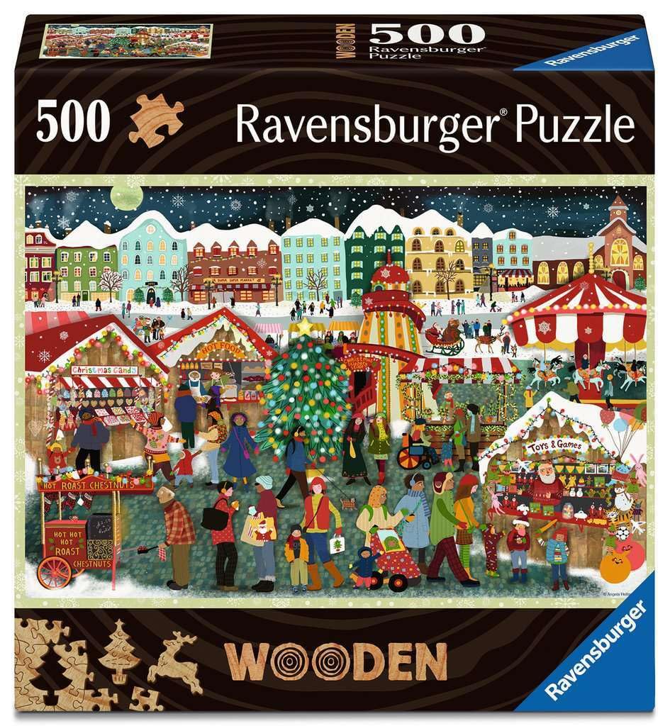 Ravensburger Wooden Puzzle 12001539 - Christmas Market - 500 Teile Holzpuzzle mit stabilen, individuellen Puzzleteilen und 40 kleinen Weihnachts-Whimsies, ab 14 Jahren