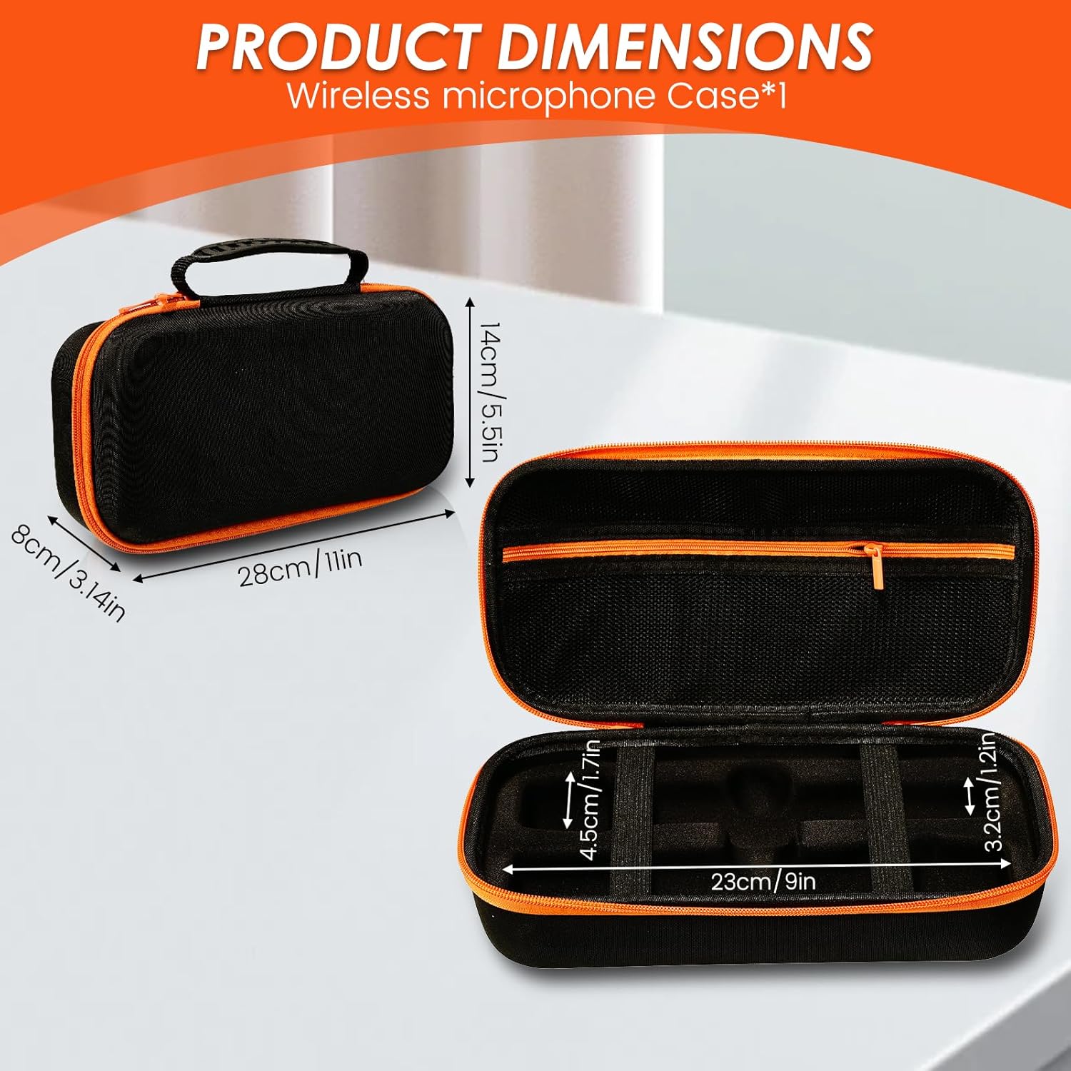 Wireless Microphone Case for JBL Wireless Microphone System,Waterproof Handheld Dual Mic Case,Portable Mic bag for Singing or Karaoke Receiver, Adapter, AA Batteries-Orange(Box Only) - Image 2