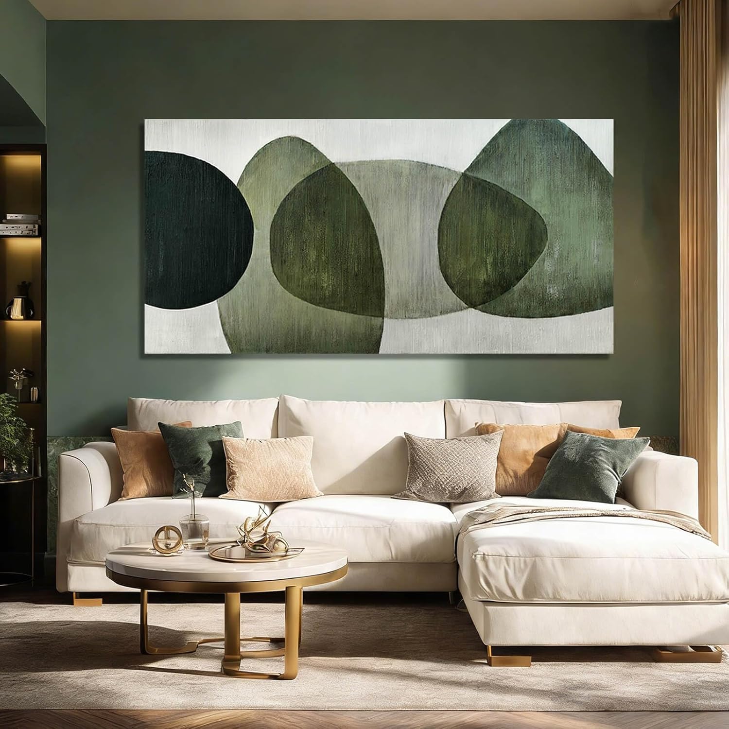 GAIDUOMAI Large Abstract Wall Art Modern Abstract Wall Decor Green Canvas Pictures Geometric Art Work for Wall Decor Prints for Living Room Bedroom Home 29x58 Inch