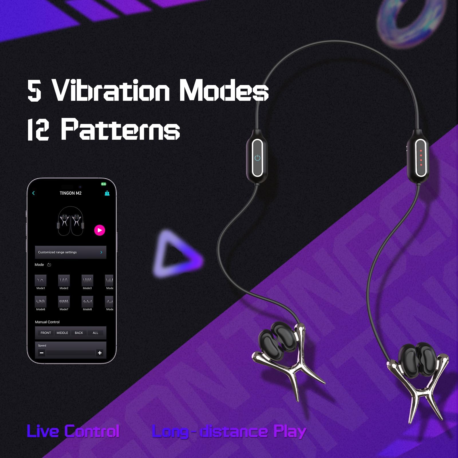 TINGON Pinza per capezzoli per uomini e donne, sex toy dal design a auricolare nascosto con controllo remoto tramite app, set di vibratori BDSM a 12 modalità per la stimolazione di capezzoli, lobi del
