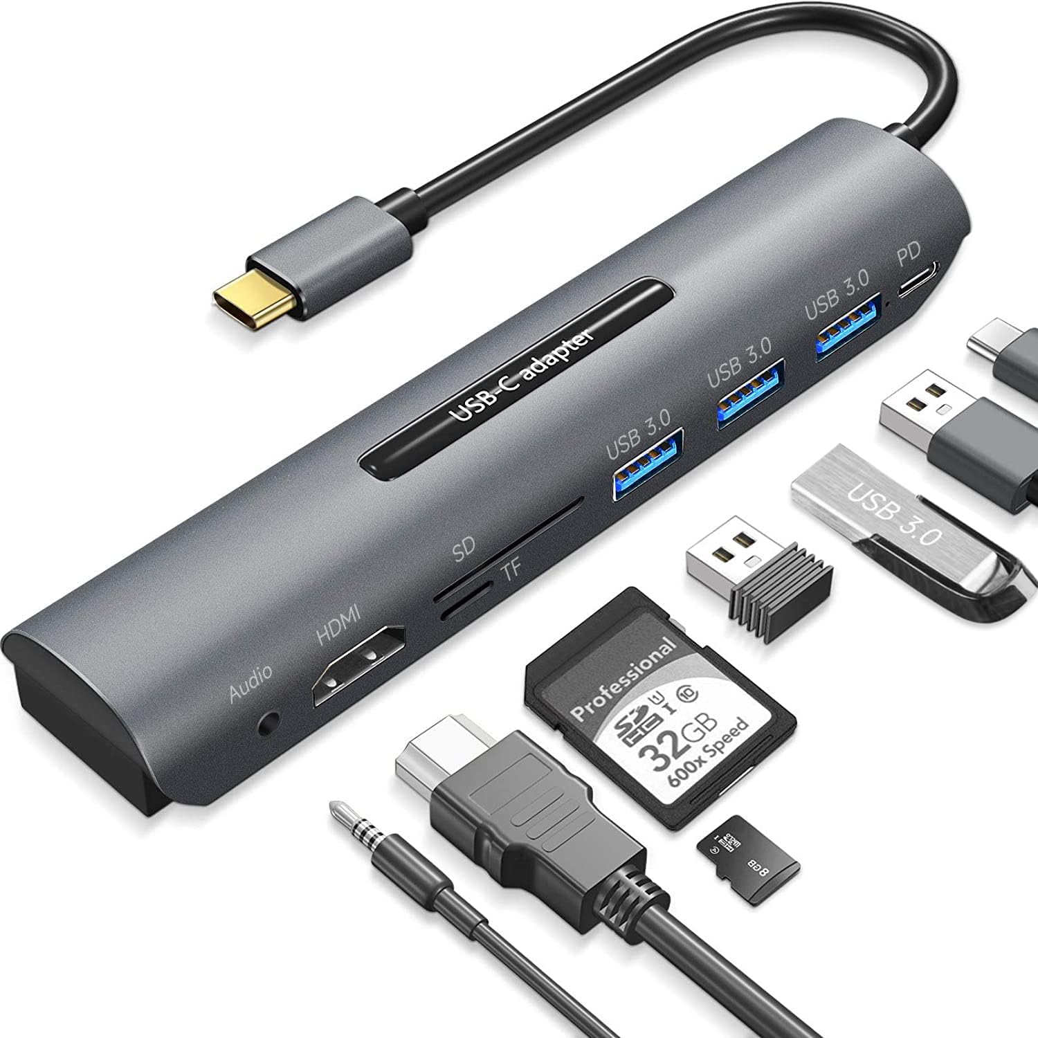USB C Laptop Docking Station, 8 in 1 USB C Hub - 4K HDMI, USB C Multiport Adapter with USB 3.0 Ports, 60W Type-C Fast Charging, SD/TF Card Reader - Compatible with MacBook Pro/Air/XPS/Type C Devices