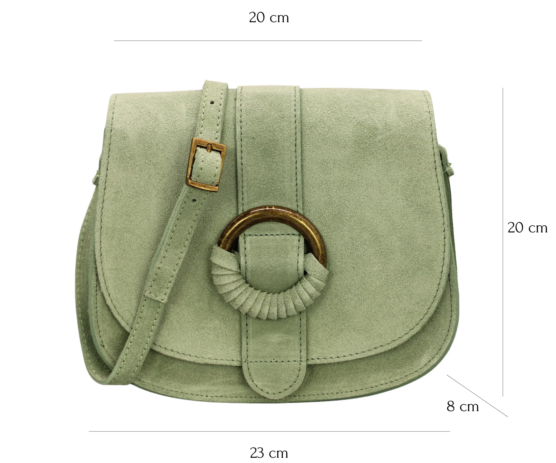 ADEL damska torba na ramię z prawdziwego zamszu ELLEN ręcznie wykonana torba Crossbody Bag 2 przegródki, torba na ramię z regulowanym paskiem skórzanym, wyprodukowano we Włoszech