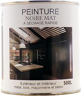 500ml - Peinture noire mate à base d'eau pour le bois et le métal - extérieur et intérieur - Séchage rapide 7 mètres carrés