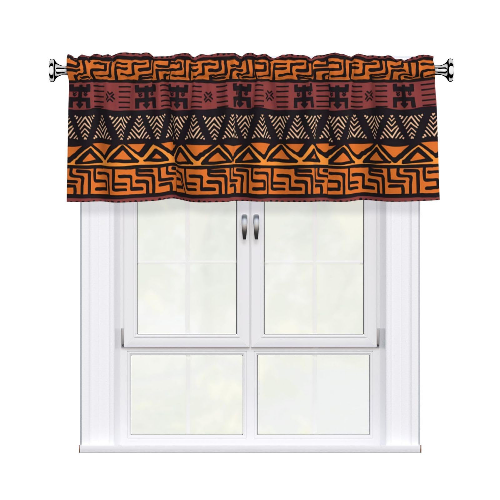 WHJDPP African Mud Cloth Tribal Prints Curtain Valance 54x18 Inch - Peach Skin Window Cover with Printed Design, Filtering Light for Kitchen Decor