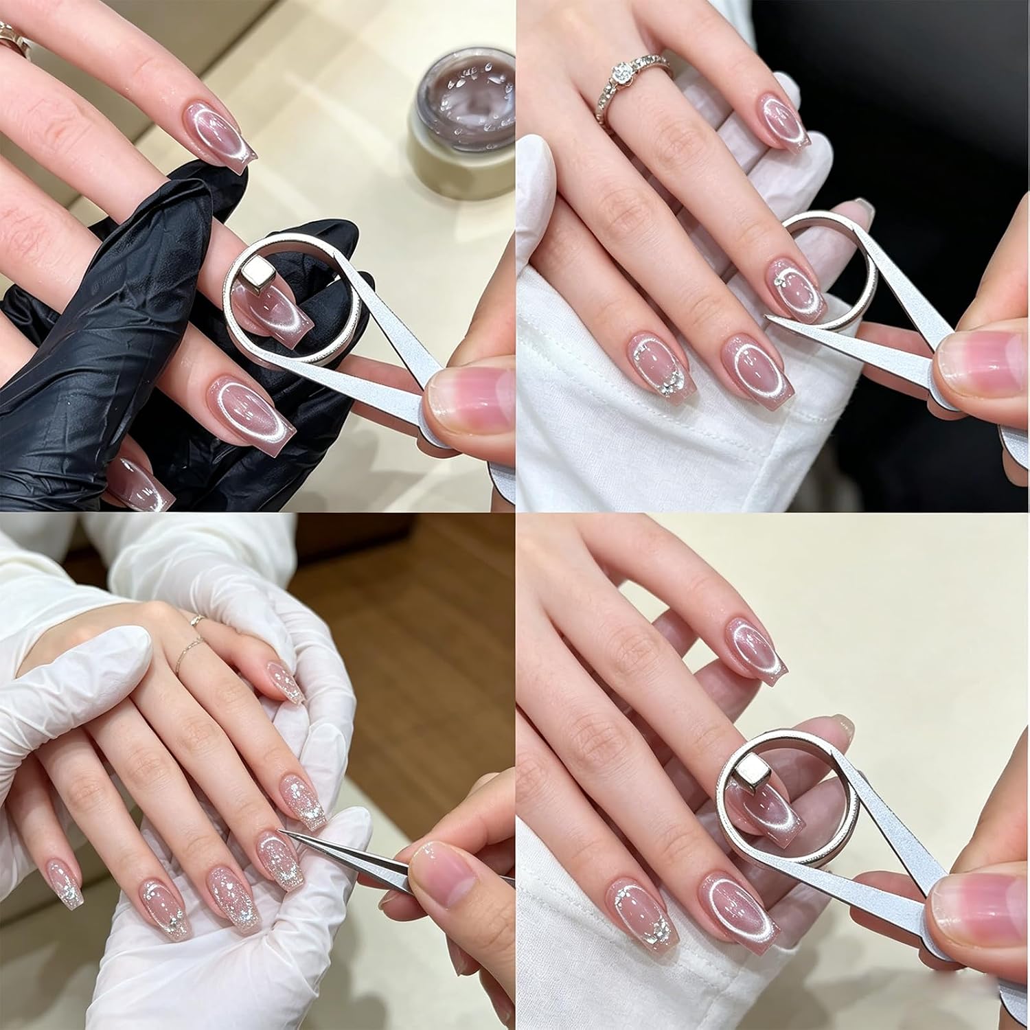 Ring Shaped Cat Eye Magnet for Nails 2-in-1 Y Ring Magnet Tool -Wide Beam & French Effects,Portable Hollow Circular Magnet for women Beginners Nail Artists