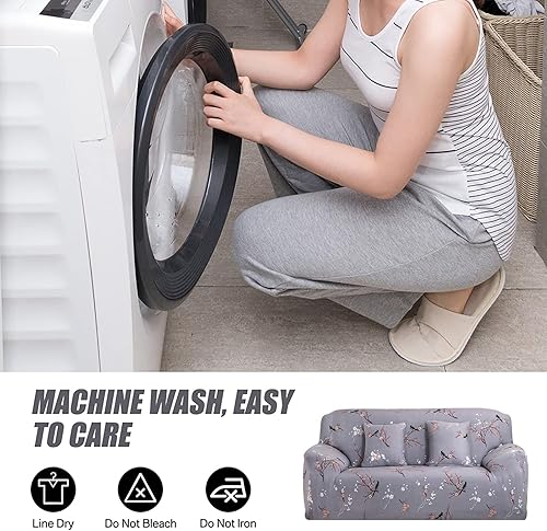 Miniatura 6 de Neween Fundas para sofás, Funda de sofá estampada lavable, funda de sofá suave para sofá de 2 asientos y sofá biplaza (ramas de flores gris)