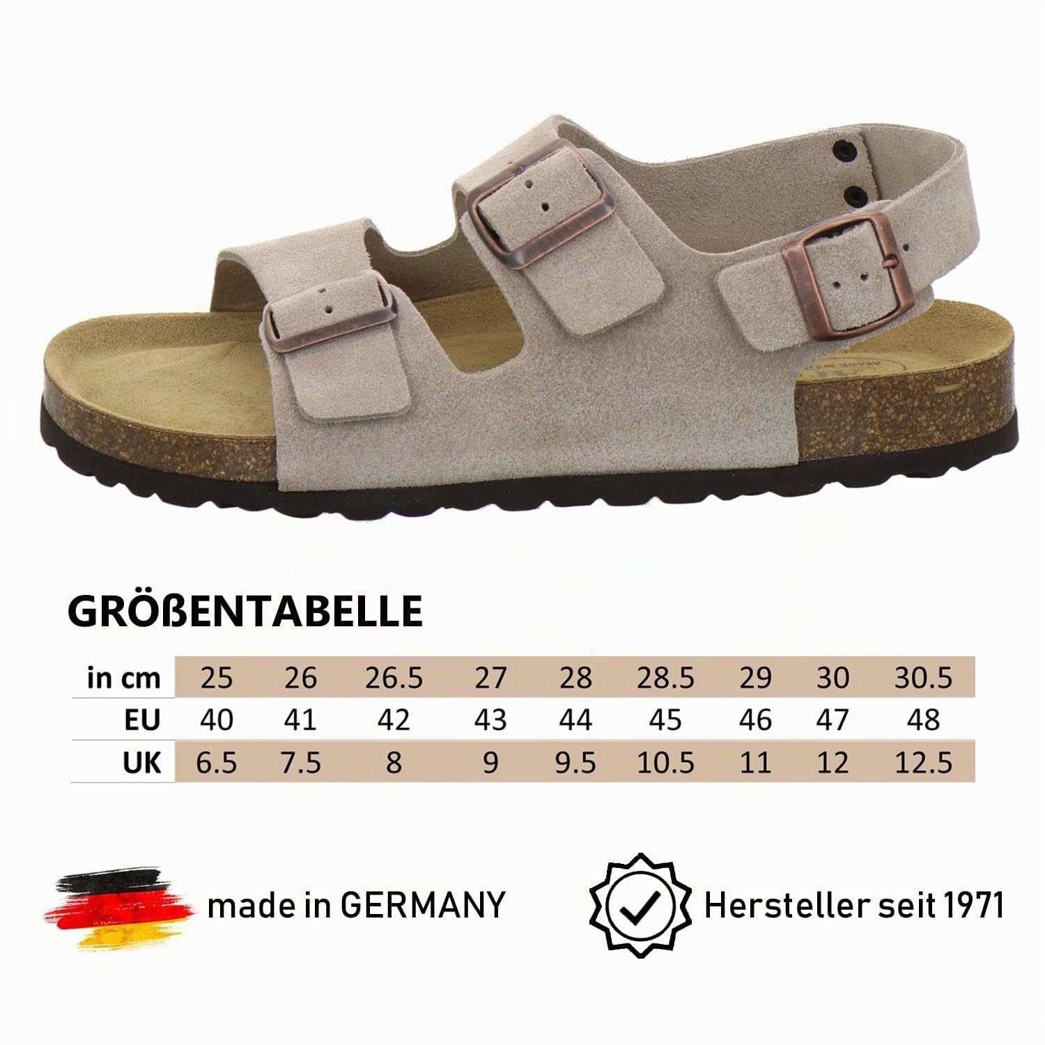 AFS-Schuhe Bequeme Sandalen für Herren Leder, Größe 40-47 - Made in Germany