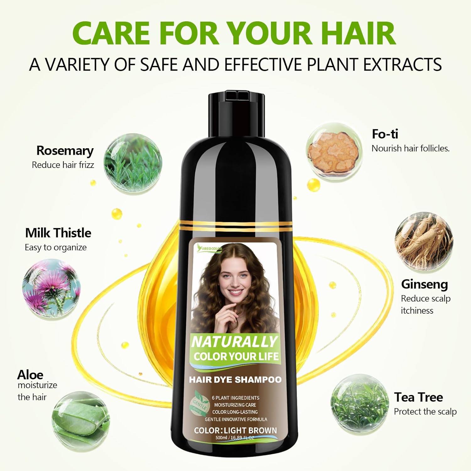 Light Brown Hair Dye Shampoo for Women & Men, 15 Min Gray Coverage, 3 in 1 Semi-Permanent Color with Natural Herbal Ingredients, Lasts 60 Days - Image 4