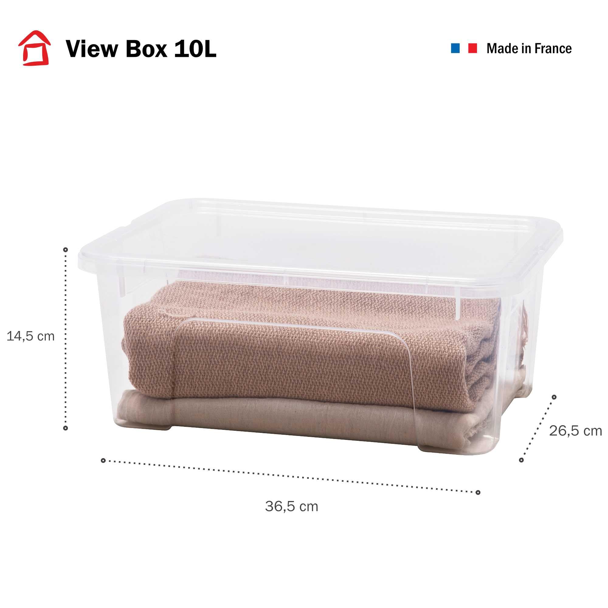 SUNDIS View Box, 10 scatole portaoggetti 10L, con coperchio, impilabile | Plastica trasparente, ideale per riporre gli oggetti negli armadi, in ufficio, in lavanderia o in bagno