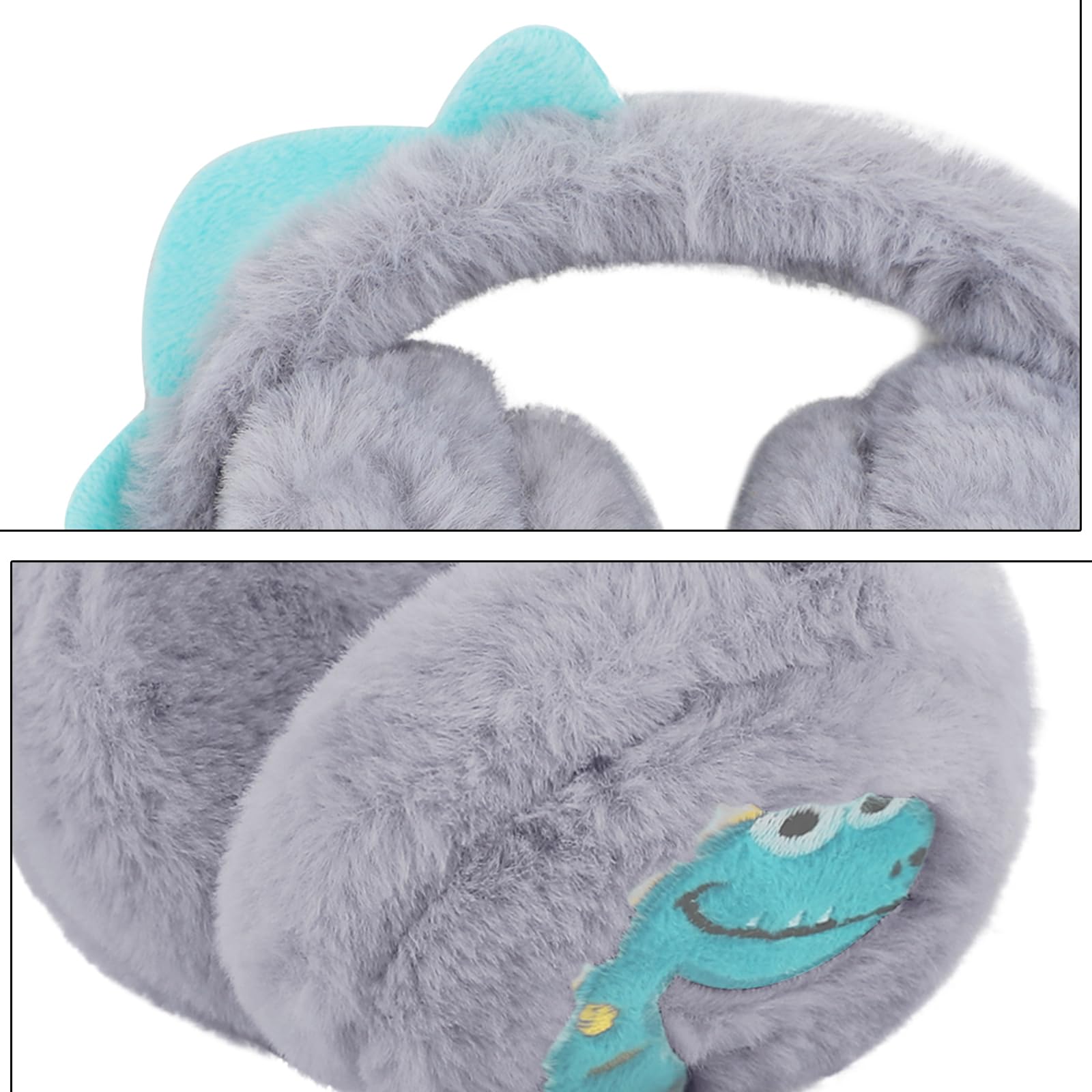 YJZQ Orejeras cálidas para niños, adorables orejeras de felpa de invierno, orejeras suaves, plegables, diseño de dinosaurio, orejeras para niños y niñas, para niños de 3 a 12 años
