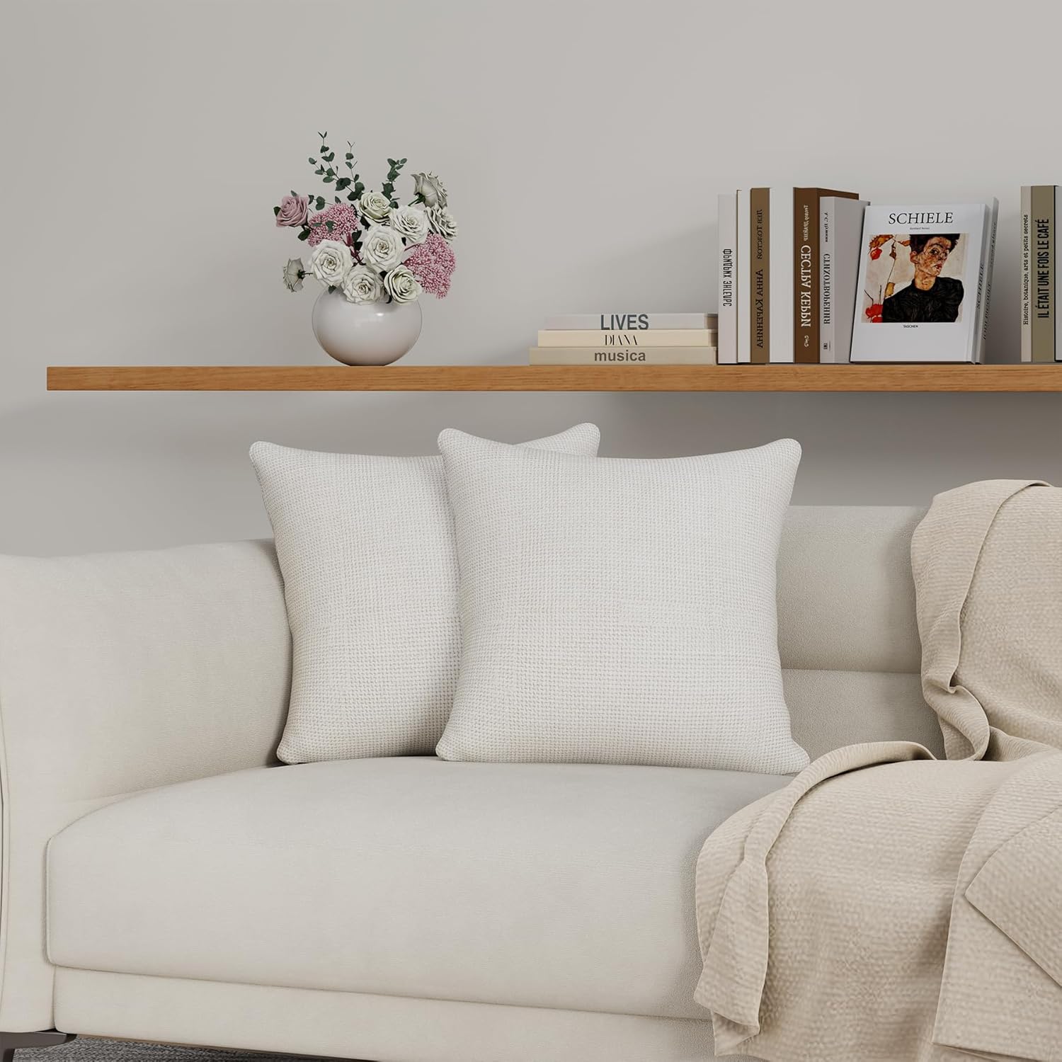 2 Pack Throw Pillows with Inserts Included 18×18 Linen Decorative Pillow Covers with Inserts for Sofa Living Room Home Office Car Home Decor (Beige)