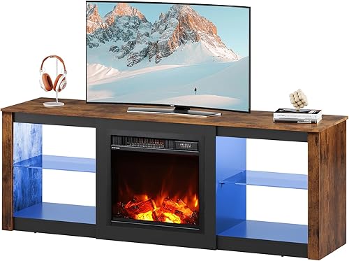 WLIVE Soporte de TV con chimenea para televisores de hasta 65 pulgadas, consola de TV con chimenea eléctrica con luces LED, soporte de TV moderno